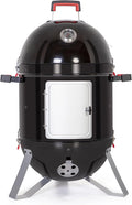 Captiva Designs 18-inch Vertical Charcoal Smoker Grill with Porcelain-Enameled Smoking Chamber Wood Mountain Smoker for Meat Turkey and BBQ with Built-in Thermometer