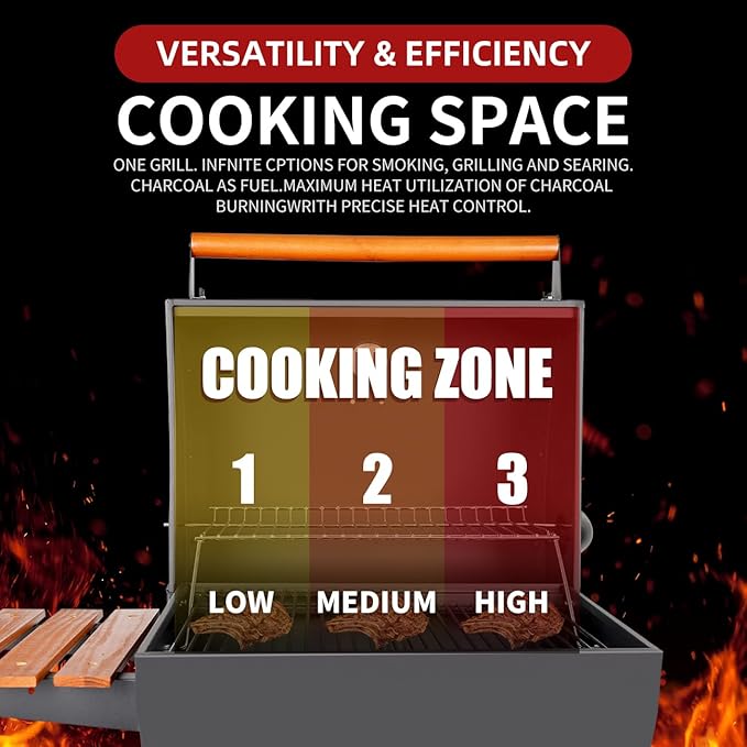 Charcoal Grill with Temperature Gauge - Large Outdoor Barrel Barbecue Grill with SideTable 406 sq in Cooking Space for 6-10 People ldeal for Camping and Backyard BBQ