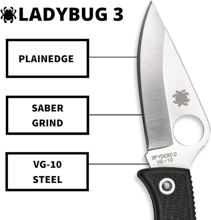 Spyderco Ladybug 3 Lightweight Folding Knife 1.9 VG-10 Steel Blade PlainEdge FRN Handle Black - LBKP3