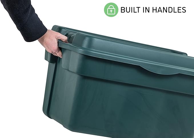 Rubbermaid ECOSense High-Top Storage Totes 28 Gal Pack of 3 Durable Reusable Large Plastic Storage Bins with Resting Hinged Lid Made from Recycled Materials