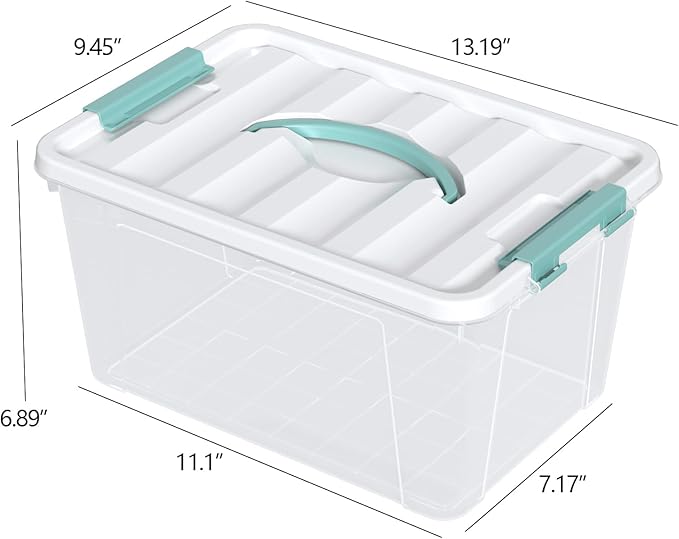 Vababa 14 L Clear Latch Storage Bins with Top Handle 4 Pack Plastic Storage Box with Lid