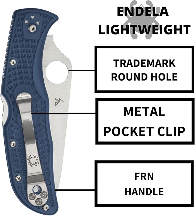 Spyderco Endela Lightweight Folding Pocket Knife with 3.4 CPM SPY27 Steel Blade and FRN Handle - EDC Knife for Men and Women Perfect for Hunting Tactical Camping Survival - PlainEdge - C243PCBL