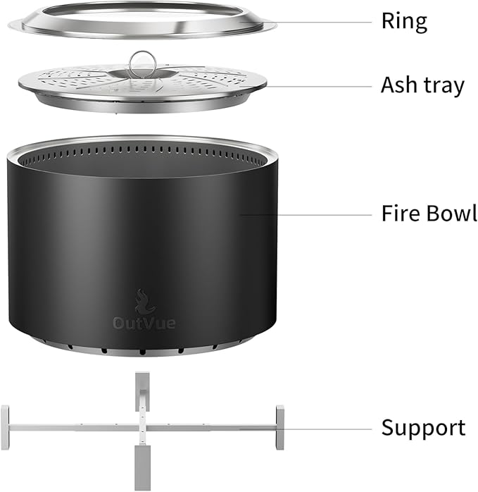 27 inch Stainless Steel Smokeless Fire Pit Outdoor Smokeless Firepit Wood Burning Fire Pits for Camping Bonfire Low Smoke Firepit for Outside (Vertical Hole)