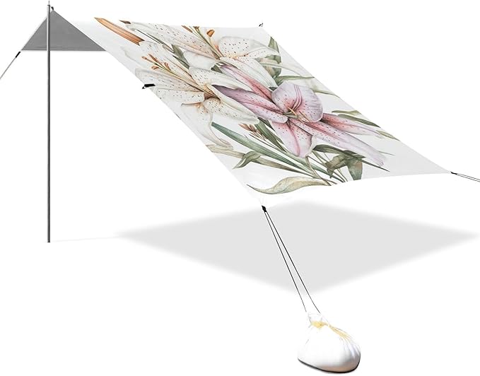 ALAZA Watercolor A Graceful Collection of Lily Beach Tent Sun Shelter Portable Canopy Sunshade for Outdoor Camping Picnics Backyard Fun 10x9 ft
