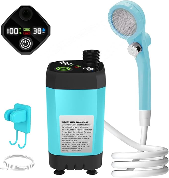 Portable Camping Shower Pump for Traveling: Water Pump with 6000mA Rechargeable Battery &amp Bucket for Family Camping Trip
