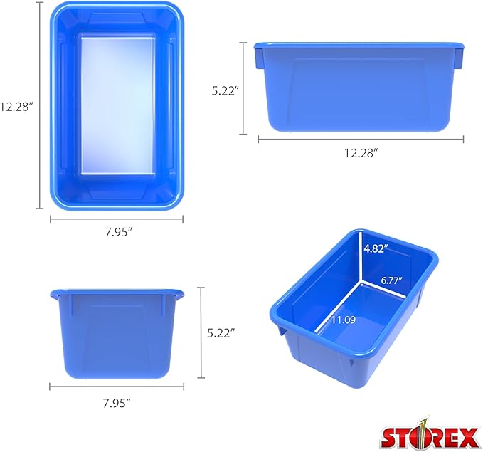 Storex Small Cubby Bins – Plastic Storage Containers for Classroom with Non-Snap Lid 12.2 x 7.8 x 5.1 inches Blue 5-Pack (62408A05C)