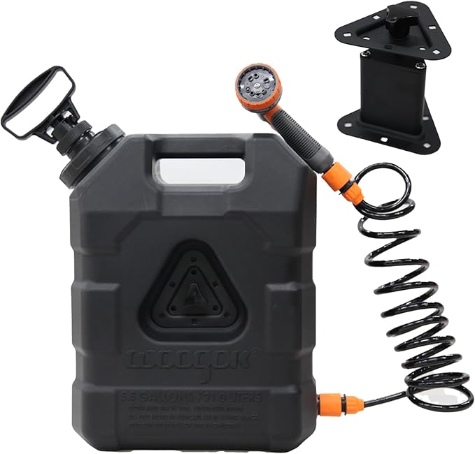 5.5 Gallon Portable Water Tank with Pump and 8 Modes Sprayer Emergency Water Container for Camping Shower Off Road Shower Outdoor Hiking Picnic (Pressurized Water Tank Bracket Set)