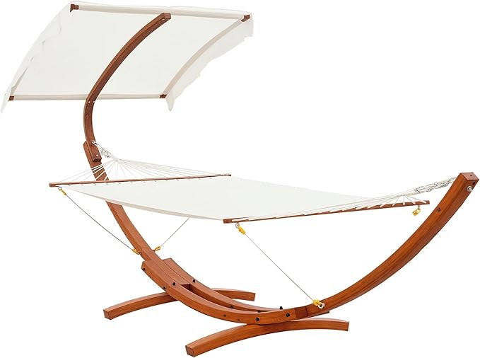 Outsunny 13FT Wooden Arc Hammock with Canopy Outdoor Hammock Bed with Wood Arc Stand for Patio Balcony Garden Backyard White