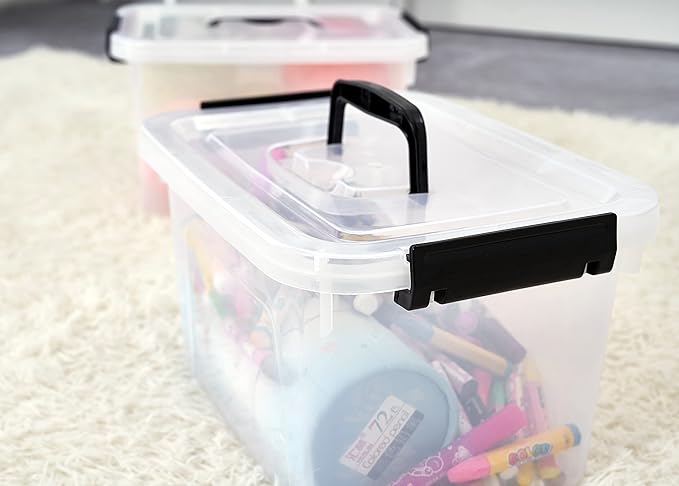 Clear Storage Latch Box/Bin 2-Pack Plastic Organizing Container with Handle and Lids (7 QT/16QT)