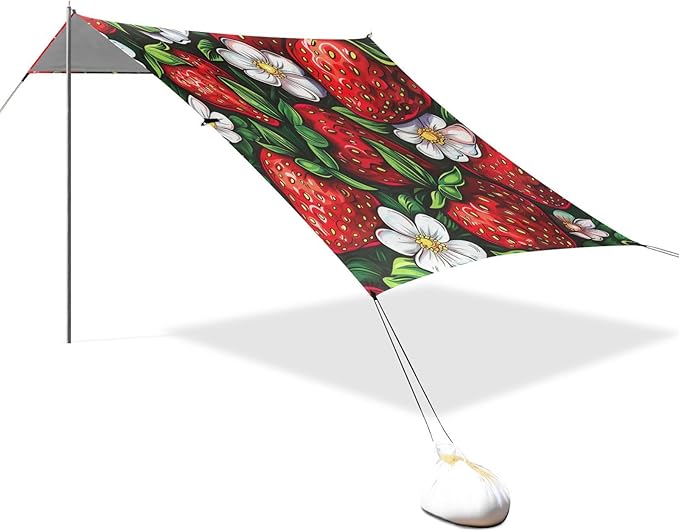 ALAZA Cute Strawberry Cherry and Flower Beach Tent Sun Shelter Portable Canopy Sunshade for Outdoor Camping Picnics Backyard Fun 10x9 ft