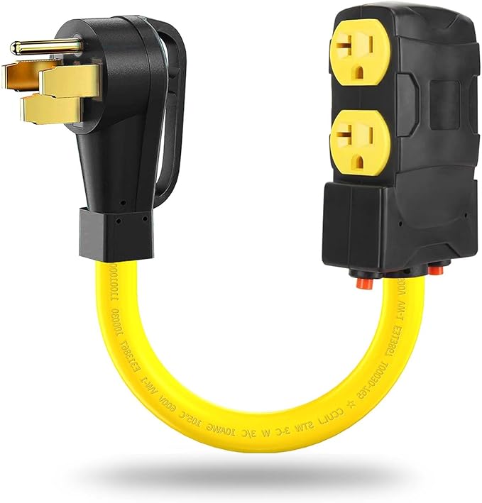50 Amp to 110 RV Generator Adapter Cord 4 Prong 220V to 110V Adapter Plug NEMA 14-50P to Four 5-15R/5-20R Household Outlets with 20 Amp Circuit Breaker