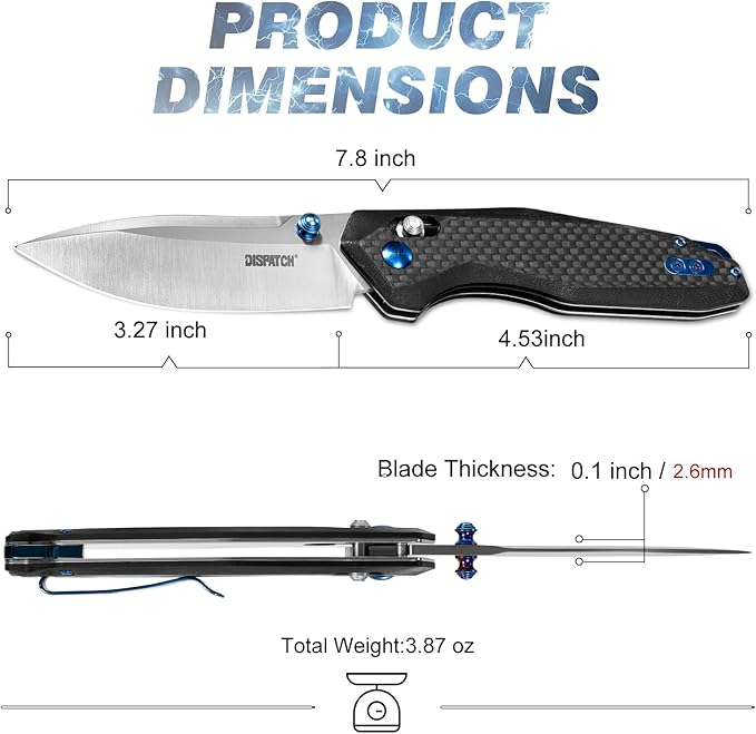 Dispatch Axis Lock Folding Pocket Knife with Clip 3.27 D2 Steel Blade and Carbon Fiber Handle Camping Folding Knives for Men Women Hiking Survival Pocketknife
