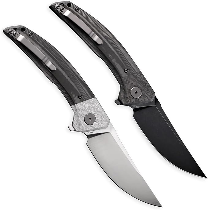Petrified fish PFP05 Deepsea 3.66” Folding Knife K110 Steel Blade Carbon fiber Handle Flipper Liner Folding Knife for Outdoor. (Black Stonewashed)
