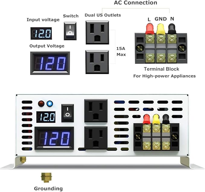 WZRELB 2000W 12V Pure Sine Wave Solar Power Inverter DC AC Converter