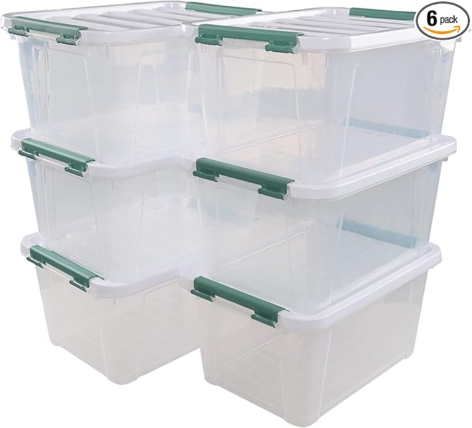 20 Quart Clear Latching Boxes Plastic Storage Bins with Lids Set of 6