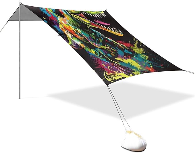 ALAZA Dinosaur T-rex Dino Beach Tent Sun Shelter UPF50+ Protection Beach Shade Canopy w/ 4 Sandbags for Outdoor Camping Fishing Backyard Fun Picnic 10x9 ft