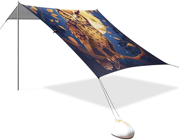 ALAZA Owl Starry Sky Moon Beach Tent Sun Shelter UPF50+ Protection Beach Shade Canopy w/ 4 Sandbags for Outdoor Camping Fishing Backyard Fun Picnic 10x9 ft