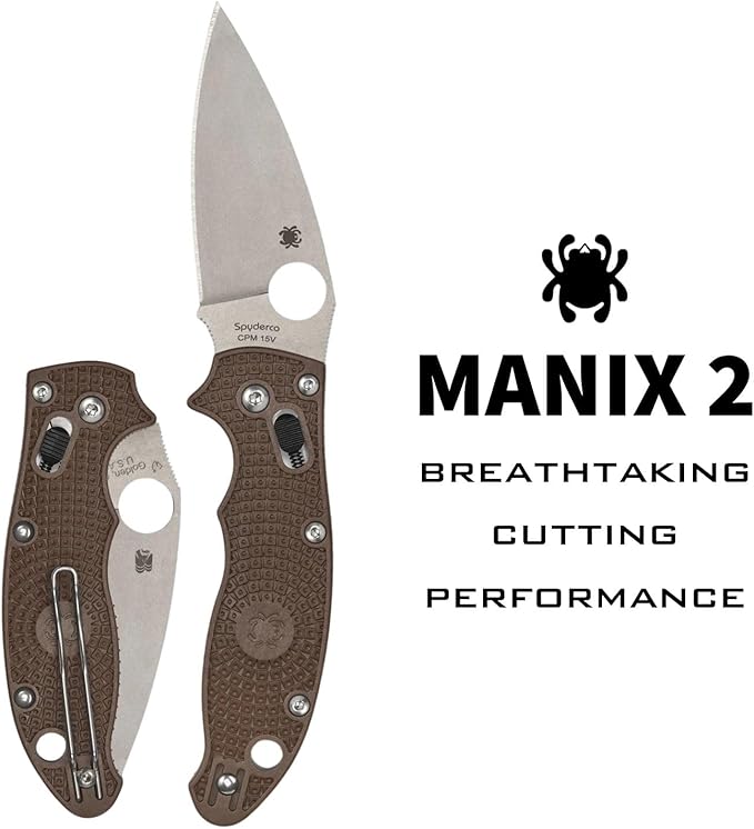 Spyderco Manix 2 Lightweight Sprint Run Folding Pocket Knife with 3.3 CPM 15V Steel Blade and FRCP Handle - EDC Knife for Men and Women Perfect for Hunting Tactical - PlainEdge - C101PBN15V2