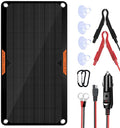 OYMSAE 10W 12V Solar Panel Car Battery Charger Portable Waterproof Power Trickle Battery Charger &amp Maintainer for Car Boat Automotive RV with Cigarette Lighter Plug &amp Alligator Clip