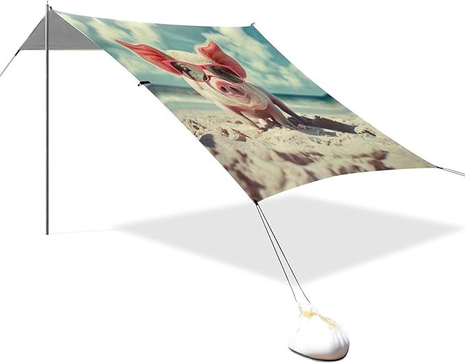ALAZA Funny Pig with Sunglasses on The Beach Beach Tent Sun Shelter Portable Canopy Sunshade for Outdoor Camping Picnics Backyard Fun 10x9 ft