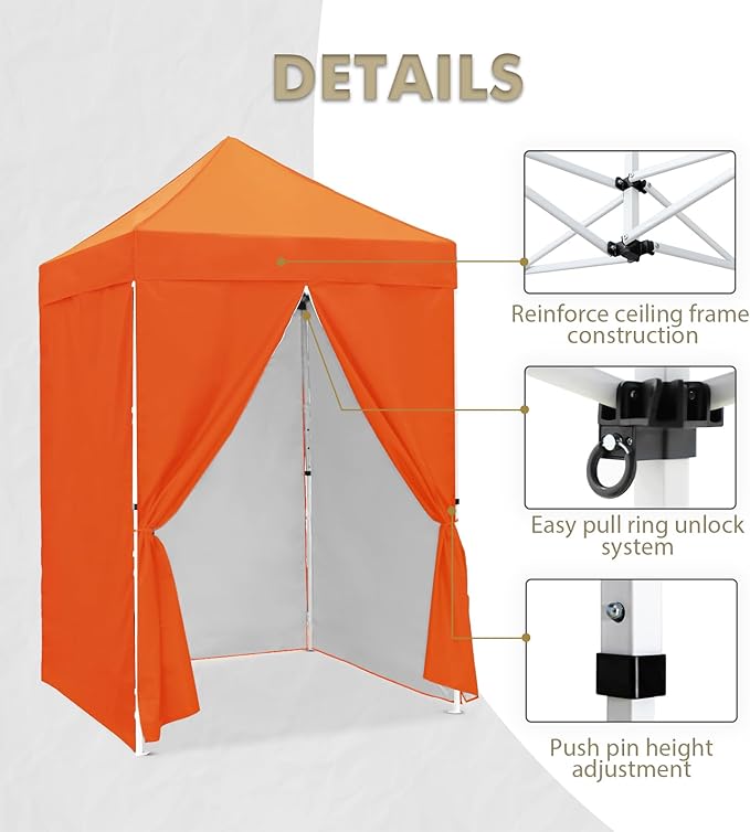 EAGLE PEAK 5x5 Instant Canopy with 4-Side Wall Panels Small Pop up Portable Canopy Tent with Carry Bag Light Weight Sun Shelter for Sports Camping and Beach Orange