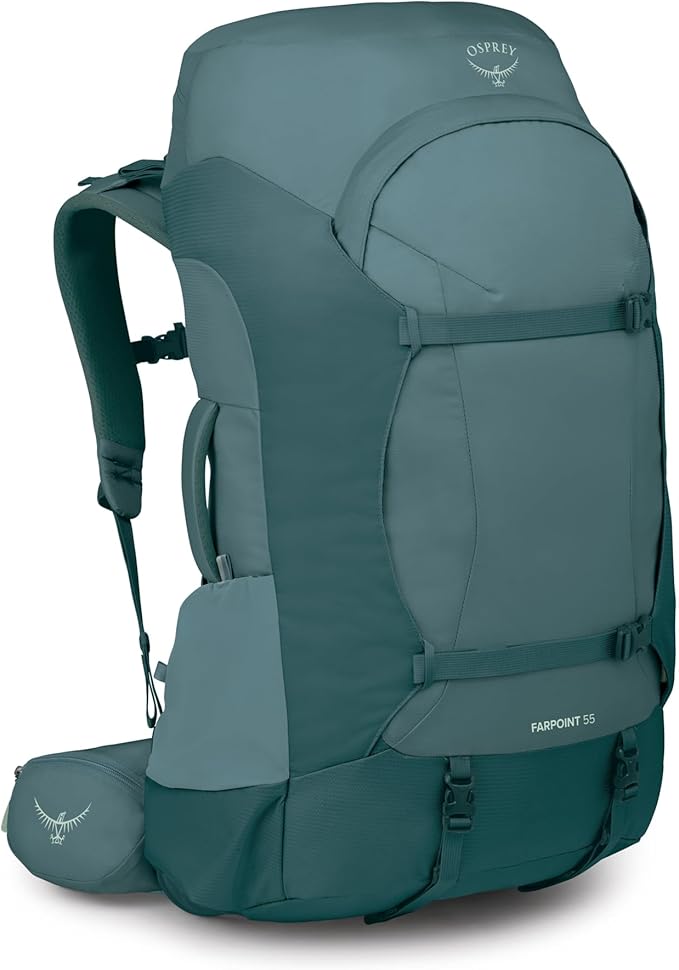 Osprey Farpoint Trek 55L Men's Travel Backpack - Hybrid Backpacking &amp Travel Bag with Internal Organization Cascade Blue/Torrent Blue