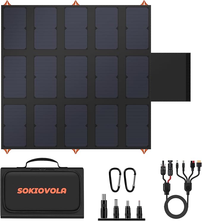 SOKIOVOLA 100W Portable Foldable Solar Panel 20V Portable Solar Charger with QC3.0 USB-A &amp Type-C Output IP68 Waterproof for Cell Phones Camera Outdoor Camping RV Hiking Travel Small Power Station