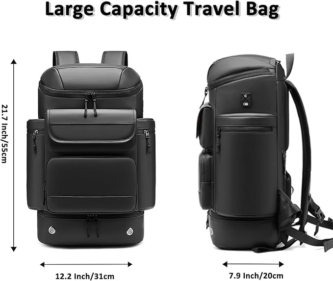 Travel Backpack Women Men Waterproof Outdoor Sports Backpack Large Hiking Backpack Laptop Backpack 50L Large Capacity Trekking Outdoor Activity Bag Black