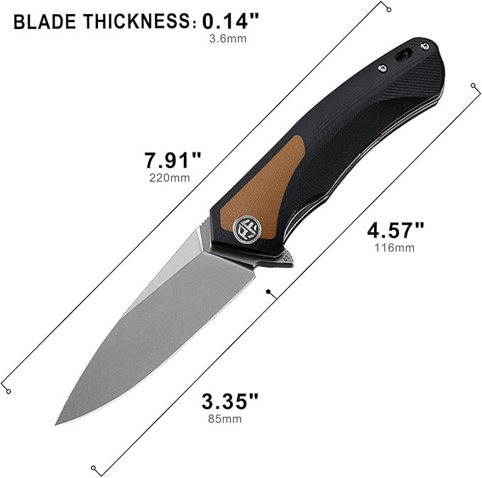 Petrified fish PF838 D2 steel folding knife outdoor tactical pocket knives G10 handle camping hunting Cutter EDC tool (Brown Stonewash)