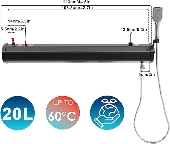 Portable Solar Heated Camping Shower with Pressurized Tank and Hose Showerhead for Outdoor Adventures Car Washing and Pet Care