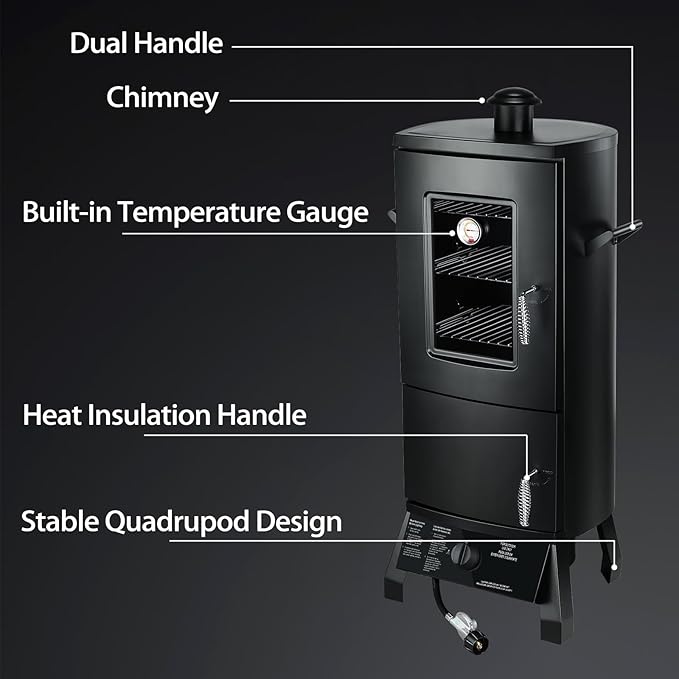 Propane Smoker Vertical Smoker with Three Removable ShelvesOutdoor Grills &amp Smokers with Thermometer for BBQ BackyardBlack…