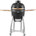 VEVOR Charcoal Smoker and Grill 18 Kamado Charcoal BBQ Smoker Movable Ceramic Barbecue Grill with 4 Wheels (2 Lockable) Built-in Thermometer Air Vents &amp Side Shelf for Outdoor Patio Yard Cook