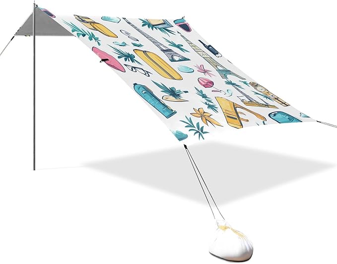 ALAZA Travel Element Leaves Beach Tent Sun Shelter UPF50+ Protection Beach Shade Canopy w/ 4 Sandbags for Outdoor Camping Fishing Backyard Fun Picnic 10x9 ft