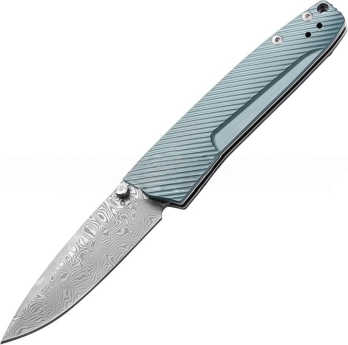 Damascus Steel Knife Knives HRC 61Damascus Steel Folding Pocket Knife with Titanium Handle Knives for Men Gifts for Hunters Men who have Everything Camping EssentialsGift Ideas for Boyfriend
