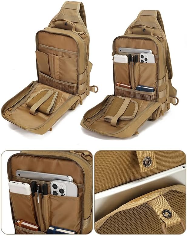 Outdoor Sports Hiking Sling Bag Shoulder Pack Camouflage Tactical Molle Chest Bag - Tan