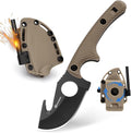 Small Hunting Knife HO-YN Compact Fixed Blade Knife with Gut Hook Rotating Clip &amp Whistle for Fishing &amp Outdoor (Khaki)