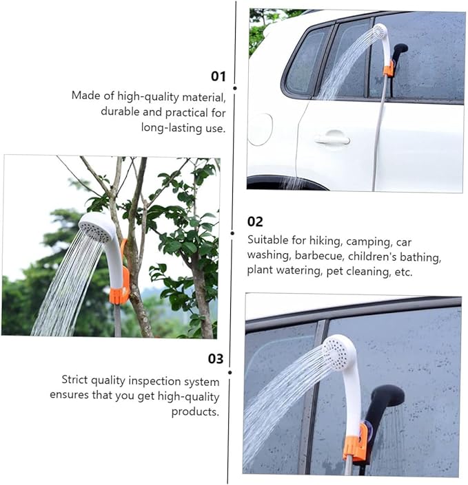 Abaodam 1Set Shower with Lighting for Camping Rechargeable Outdoor Shower for Travel and Pet Cleaning Compact and Easy to Carry Orange