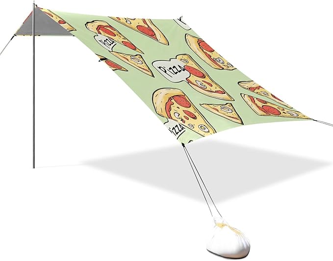 ALAZA Pizza Slice Word Pattern Beach Tent Sun Shelter Portable Canopy Sunshade for Outdoor Camping Picnics Backyard Fun 10x9 ft
