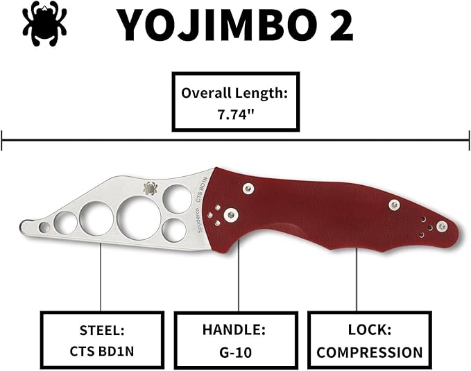 Spyderco Yojimbo 2 Trainer Folding Knife - Red G-10 Handle with Blunted CTS BD1 Steel Blade and Compression Lock - C85TR2