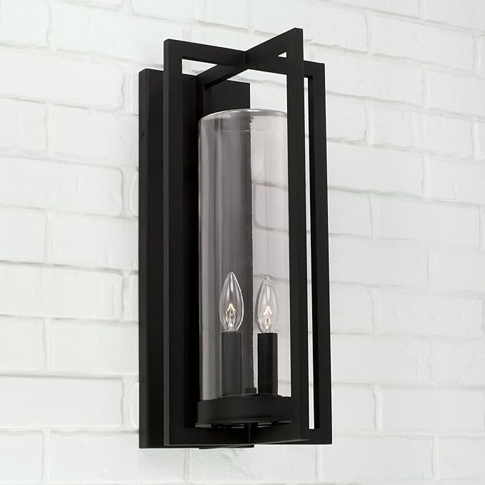 Capital Lighting 948221BK Kent Modern Vertical Line Clear Glass Cylinder Outdoor Wall Lantern 2-Light 120 Total Watts 20 H x 10 W Black