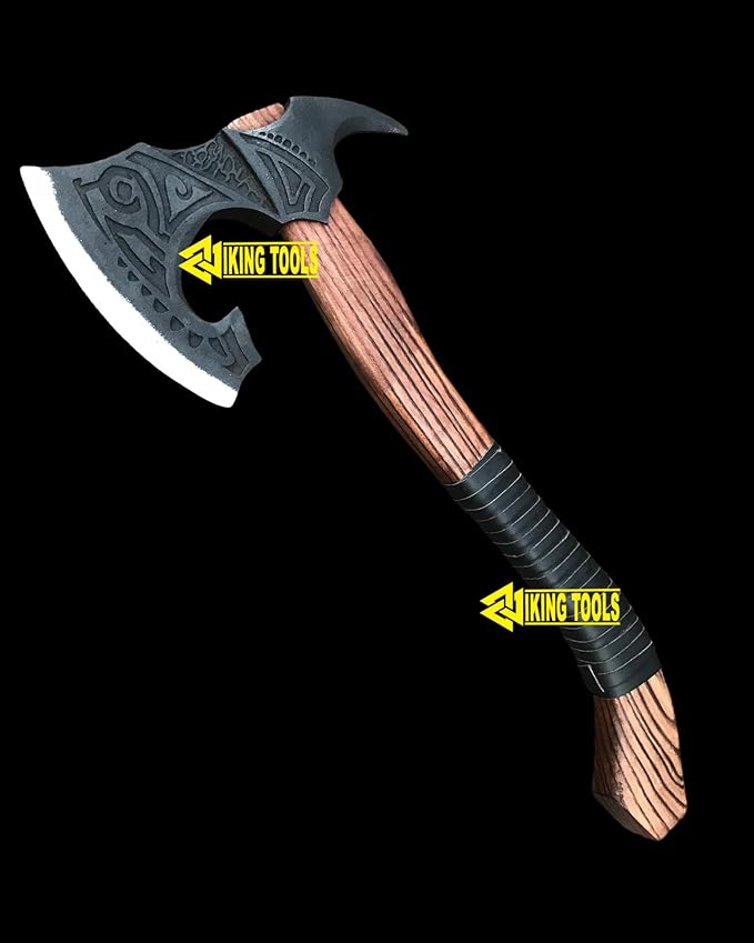 [OLDZ CRAFTZ] 22”Two Handed Large Berserker AxeReal Large Norse AxeScandinavian Style Viking Axe Double Headed ax Functional Viking ax History of Viking and Norse Mythology (Fully Forged Axe)