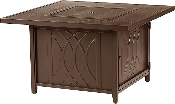 Oakland Living Square 42 in. x 42 in. Aluminum Propane Fire Pit Table with Glass Beads Two Covers Lid 57000 BTUs in Brown Finish