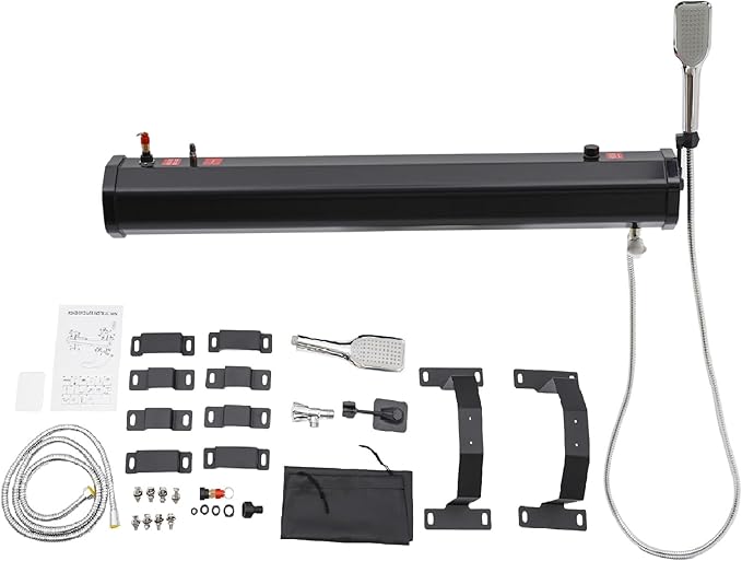 Pressurized Water TankSolar Roof Rack Water Tank Shower 4.76Gal/5.28Gal Outdoor Camping Pressurized Water Tank Road Camping Shower with Sprayer for Off-Road Vehicles Pick-Up Trucks SUV