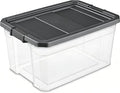76 Quart Heavy-Duty Stacker Box – Clear Plastic Storage Bin with Secure Latch Lid Ideal for Home Garage Closet &amp Basement Organization Dark Gray (1)