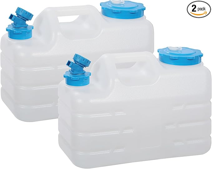 REDCAMP 3 Gallon/11L Portable Water Container with Spigot Camping Water Jug Container Water Tank Portable Emergency Water Storage for Camping Car Hiking White 2Pack