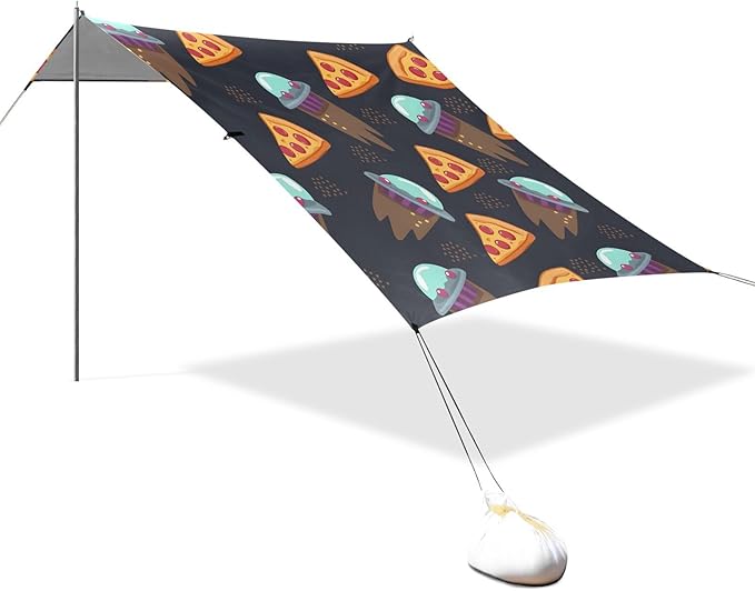 ALAZA Pizza Spaceship Pattern Beach Tent Sun Shelter Portable Canopy Sunshade for Outdoor Camping Picnics Backyard Fun 10x9 ft