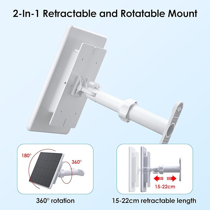 6W Solar Panel for Ring Spotlight Cam Battery &amp Stick Up Cam Battery High-Efficiency Solar Charger with 360° Adjustable Retractable Bracket &amp 10ft Cable
