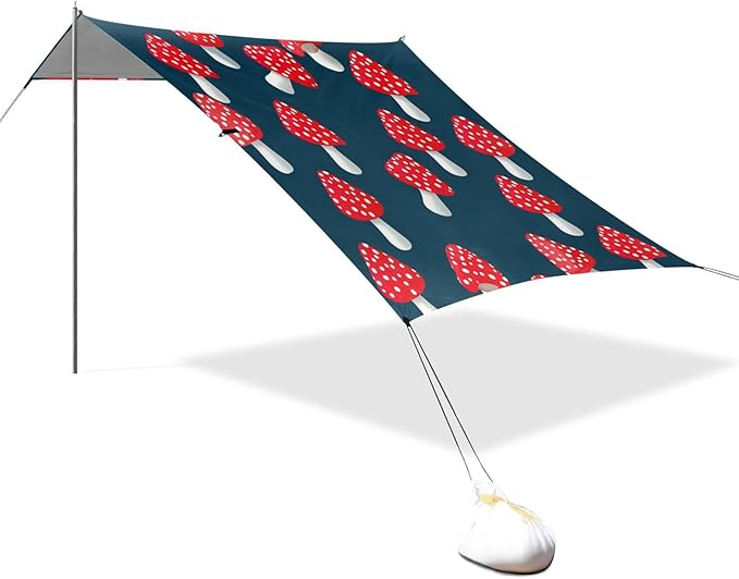 xigua Mushroom Beach Tent Sun Shelter with Carrying Bag - Silver Coated Oxford Fabric Beach Canopy for Beach Camping Fishing - Includes Windproof Ropes Sandbags &amp Stakes