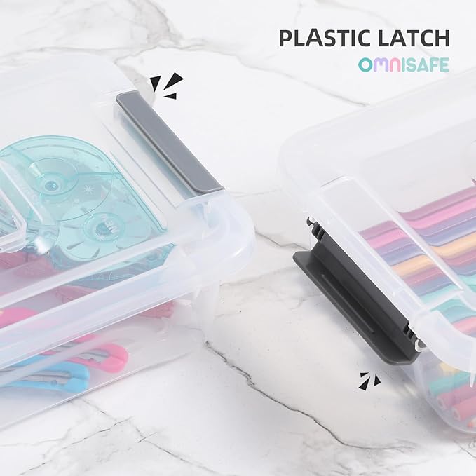 Plastic Storage Bin with Lid Stackable Design Clip Box for Crafts Supplies and Office Items Container (8 Pack 4 Quart)