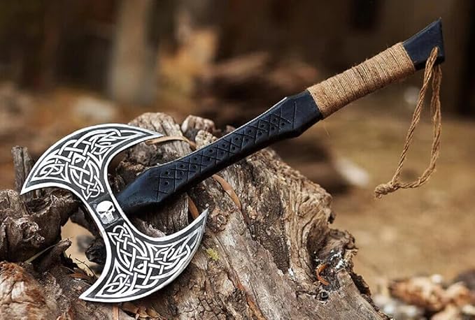 Forest Hunting – Custom Handmade 28'' and 7lbs large double headed ax Stainless Steel Axe Medieval Warrior Double Headed Battle Axe Viking Axe tomahawk breaded axes with celtic nick kinfe | FHD001